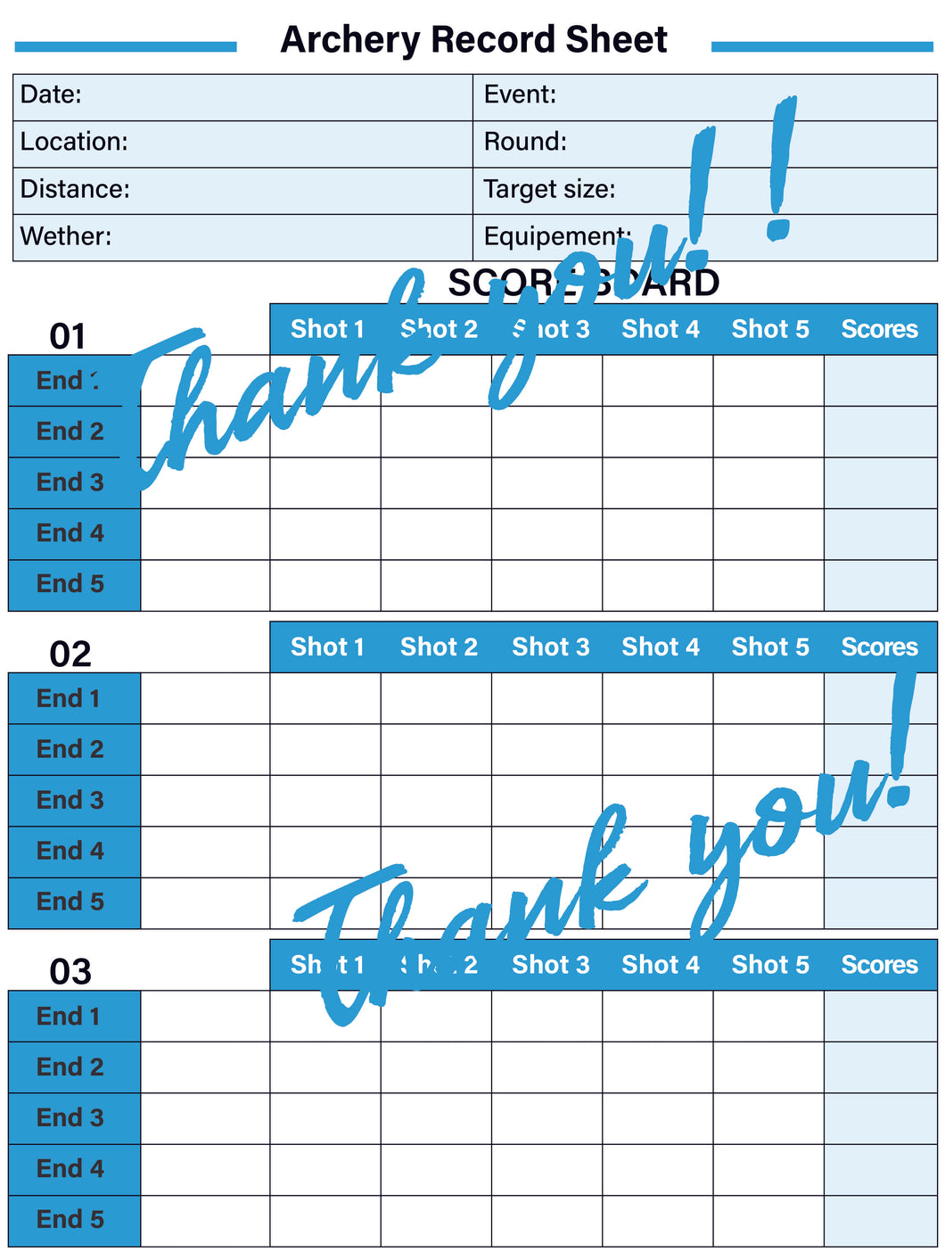 Archery Record Score Sheet