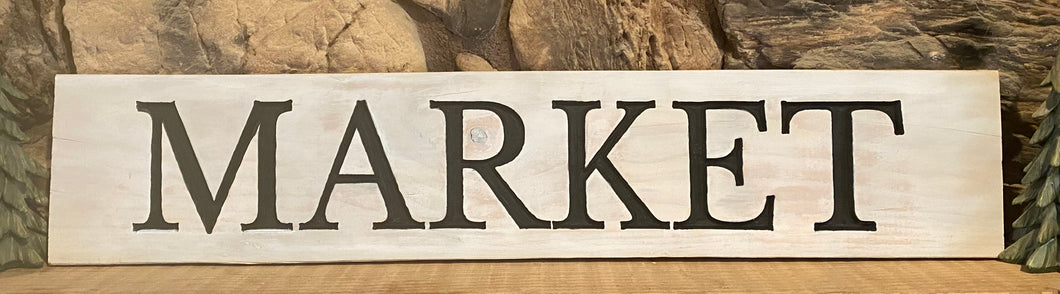 Wood carved Market sign